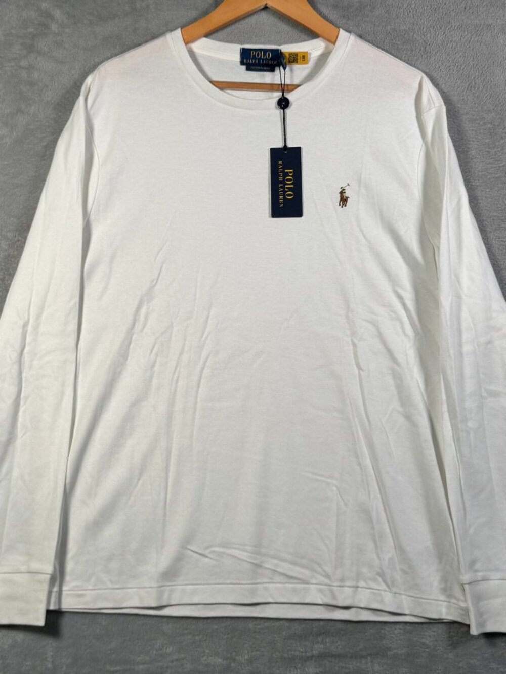 Polo Ralph Lauren T Shirt Mens L White Custom SLIM Fit Long Sleeve Tee Pony $75